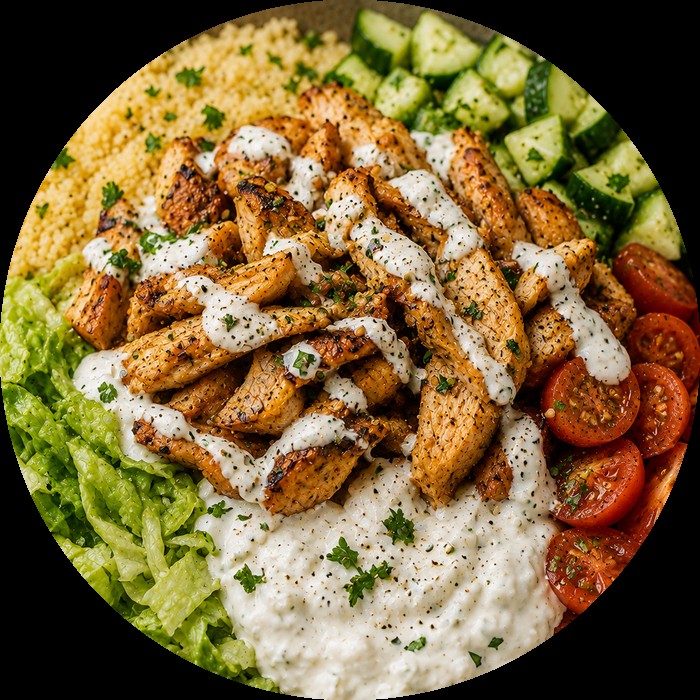 Kip shawarma bowl met yoghurtsaus uit het e-book
